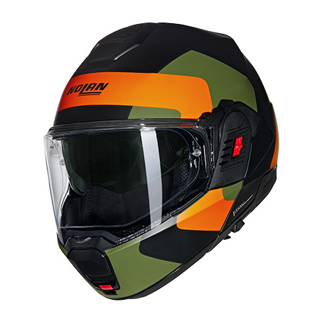 Moto helma Nolan N120-1 Omocromo N-com Nero/Arancione/Verde Militare 345